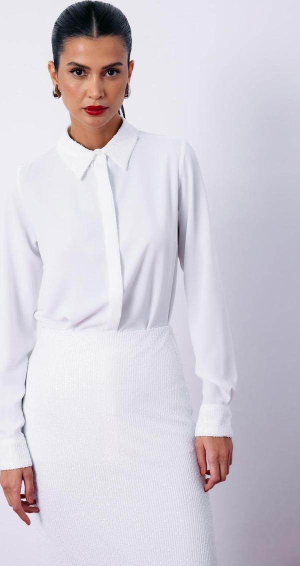 Payet Detaylı Klasik Gömlek - EKRU - Image 1