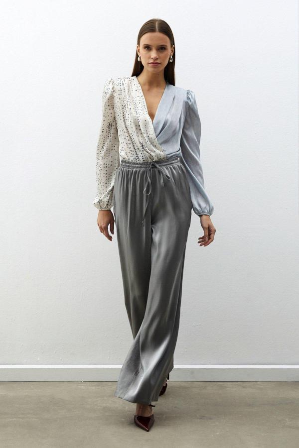 Bel Lastikli Parlak Pantolon - ANTRASİT - Image 1