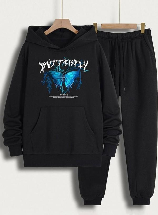 Unisex Blue Butterfly Baskılı Eşofman Takımı - Image 1