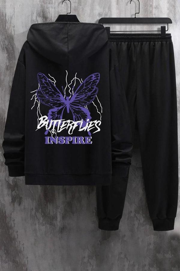 Unisex Butterfly & Letter Graphic Baskılı Eşofman Takımı - Image 1