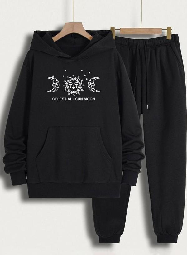 Unisex Celestial Sun Moon Baskılı Eşofman Takımı - Image 1