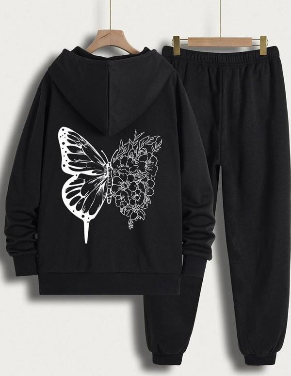 Unisex Drawing Butterflies Sırt Baskılı Eşofman Takımı - Image 1