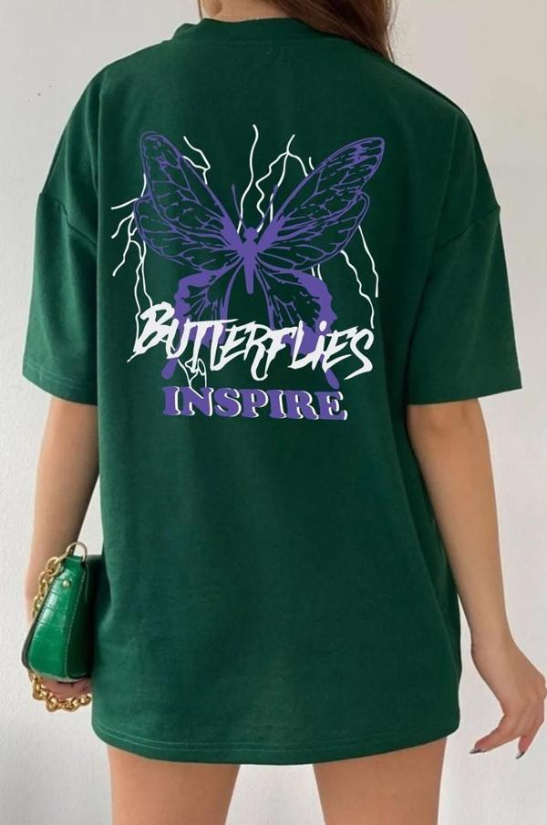 Unisex Butterfly & Letter Graphic Tasarım Tshirt - Image 1