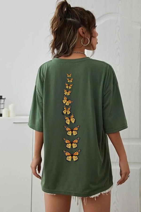 Unisex Sırt Kral Kelebek Baskılı T-shirt - Image 1