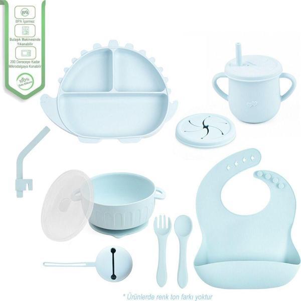 Jojobebek Silikon Beslenme Seti - Mama Tabağı - Kase - Çatal - Kaşık - Pipet - Bardak - Emzik Kılıfı - Önlük - Buzmavisi - Image 1