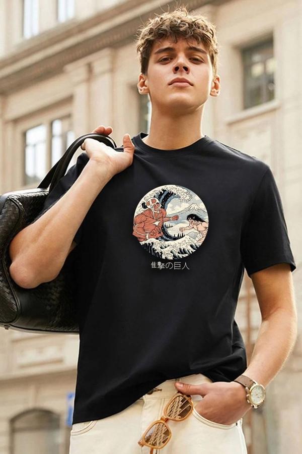 Unisex Kanagawa Oki Nami Ura Baskılı T-shirt - Image 1