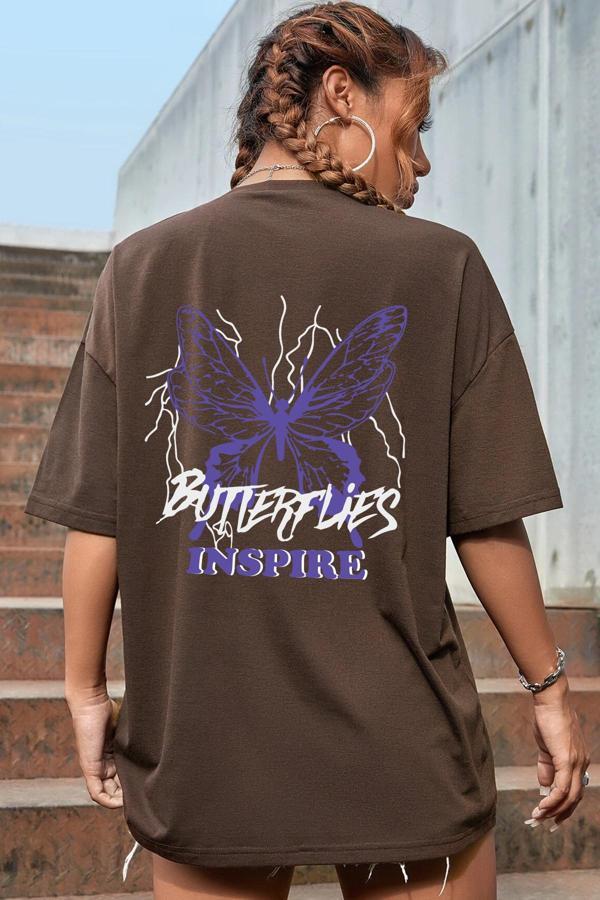 Unisex Butterfly & Letter Graphic Tasarım Tshirt - Image 1