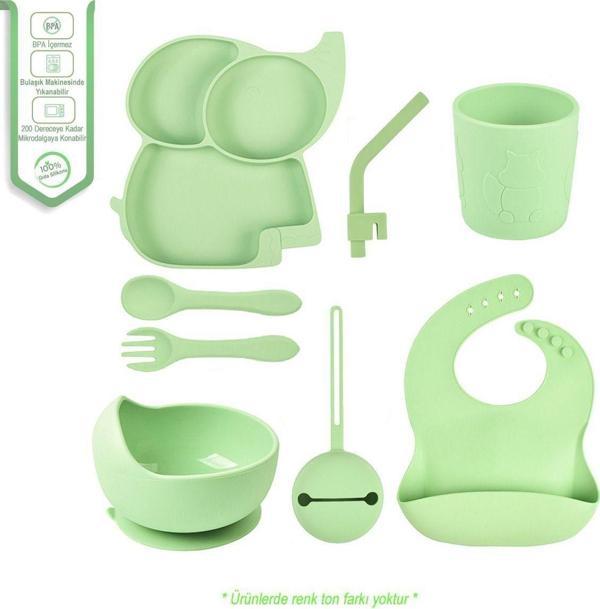 Jojobebek Silikon Beslenme Seti Vakumlu Mama Tabağı Ve Oval Kasesi - Önlük - Çatal Ve Kaşık - Bardak - Pipet - Image 1