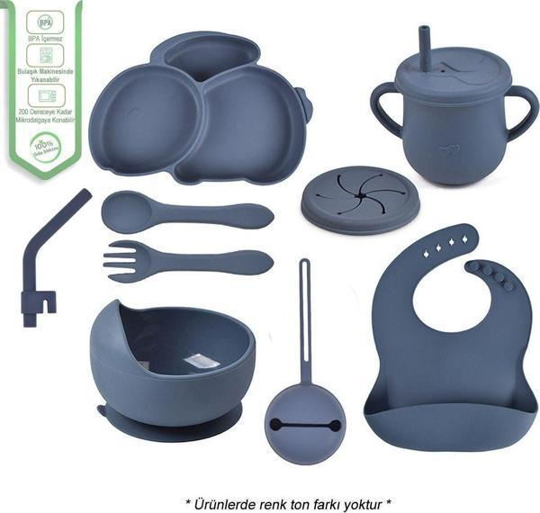 Jojobebek Silikon Beslenme Seti Vakumlu Silikon Mama Tabağı - Mama Kasesi - Önlük - Kaşık - Pipetli Bardak - Image 1