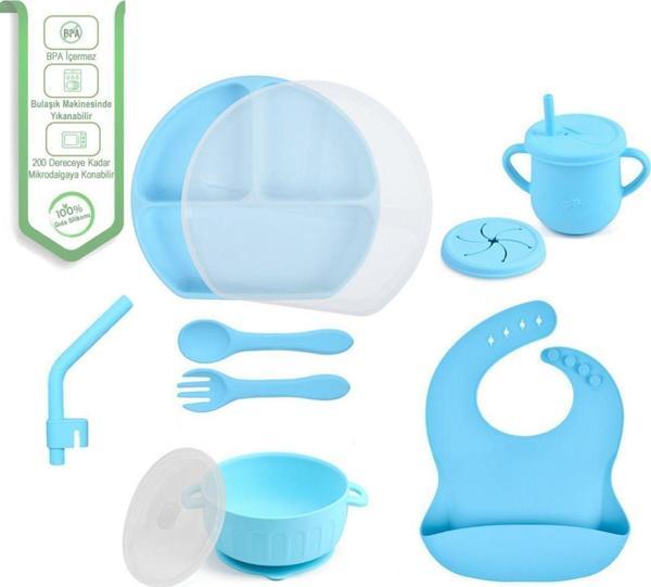 Jojobebek Silikon Beslenme Seti Vakumlu Silikon Mama Tabağı - Pipet - Kase - Önlük - Çatal Ve Kaşık - Bardak - Image 1