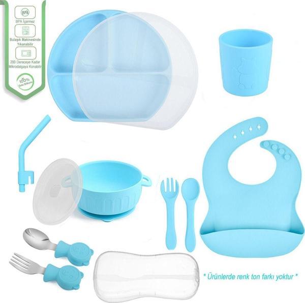 Jojobebek Silikon Beslenme Seti Vakumlu Silikon Mama Tabağı Ve Kasesi - Önlük - Çatal Ve Kaşık - Bardak - Image 1
