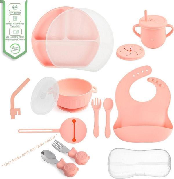 Jojobebek Silikon Beslenme Seti Vakumlu Silikon Mama Tabağı Ve Kasesi - Önlük - Çatal Ve Kaşık - Bardak Vb. - Image 1