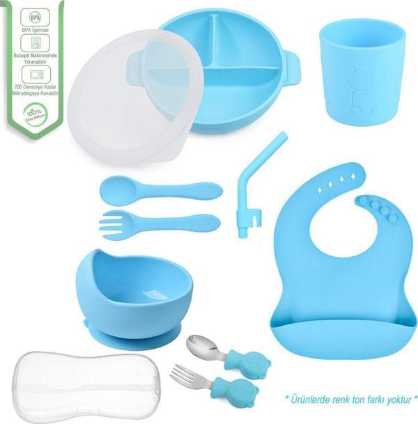 Jojobebek Silikon Beslenme Seti Vakumlu Silikon Mama Tabağı Ve Kasesi - Silikon Çatal - Kaşık - Bardak Vb - Mavi - Image 1