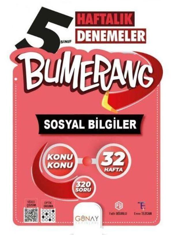 5. Sınıf Bumerang 32 Haftalık Sosyal Bilgiler Denemeleri - Günay Yayınları - Image 1