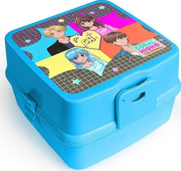 Coral High Kids Gri Mavi Pembe Anime Desenli Bölmeli Çatal ve Kaşıklı Beslenme Kabı 12907 - Image 1