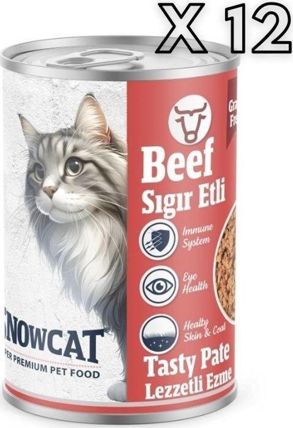 Snow Cat Premium Tahılsız Kıyılmış Sığır Etli Kedi Konservesi 12 Adet*400 G - Image 1