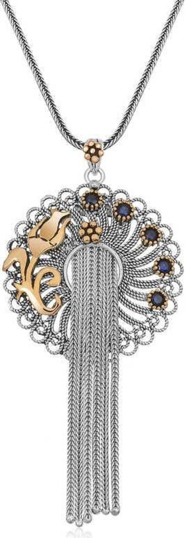 Himarry 925 Ayar Gümüş Telkari Mavi Taşlı Kadın Gümüş Kolye - Image 1