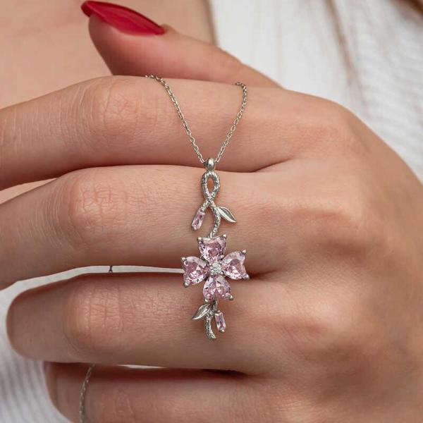 Himarry Gümüş Dönen Pembe Yonca Kadın Kolye - Image 1