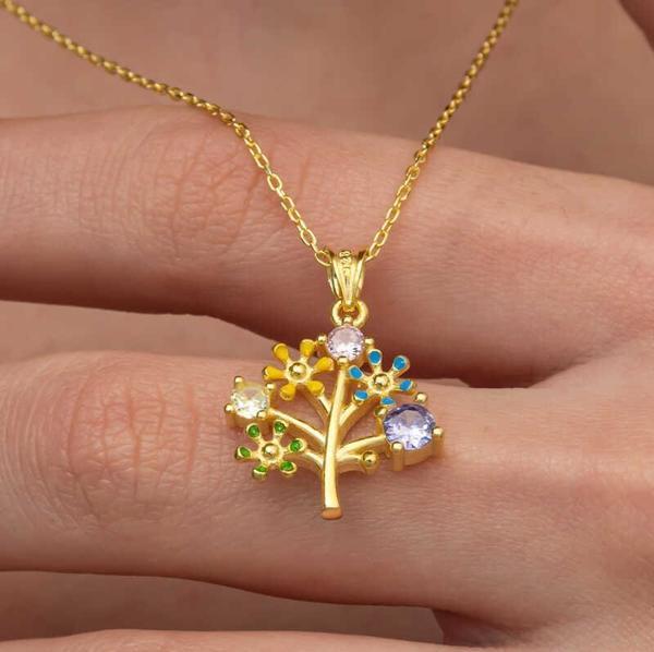 Himarry Gümüş Gold Renkli Hayat Ağacı Kadın Kolye - Image 1