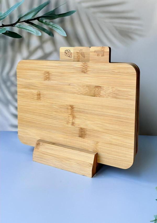3lü Stantlı Kesme Tahtası Seti - Bambu Kesme Tahtası Takımı - 4 Parça - Image 1