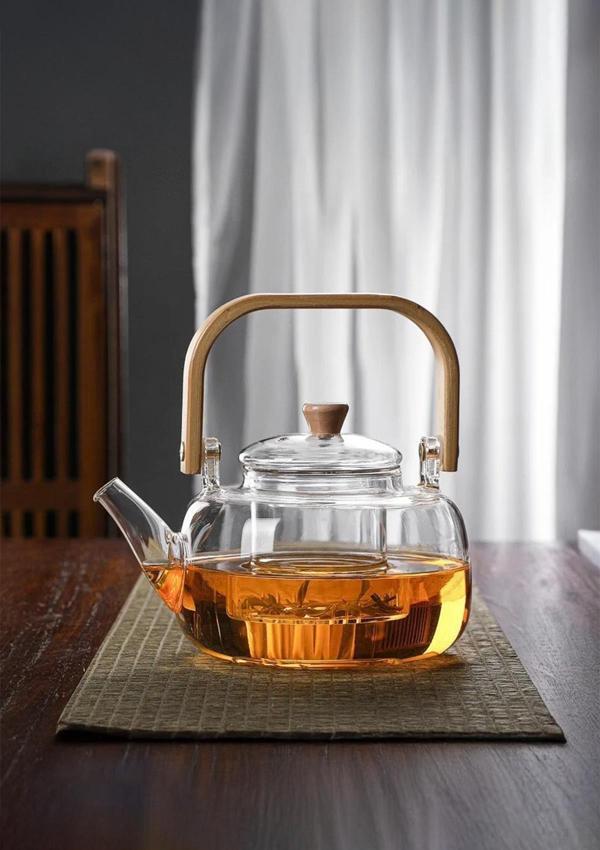 Borosilikat Cam Demlik - Bambu Kulplu Bitki Demliği - Isıya Dayanıklı 800 ML - Image 1