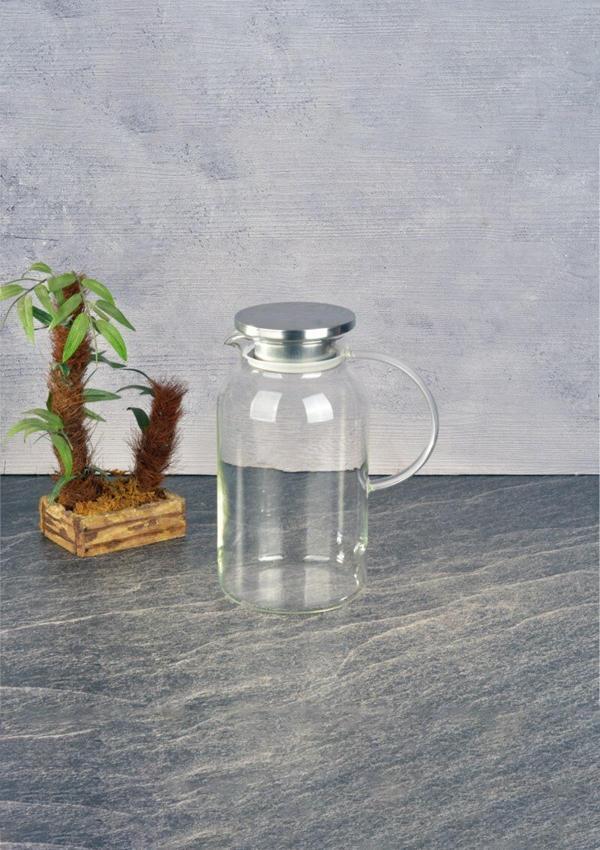Cam Sürahi -  Borosilikat Cam Sürahi - Süzgeçli Detoks Sürahi - 1800 ML - Yuvarlak - Image 1