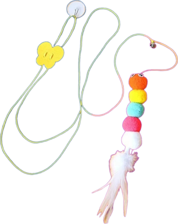 Kedi Oyuncağı Tüylü Zilli Yapışkanlı Taban Uzun ipli  Peluş Kedi Oyun Oltası - Image 1