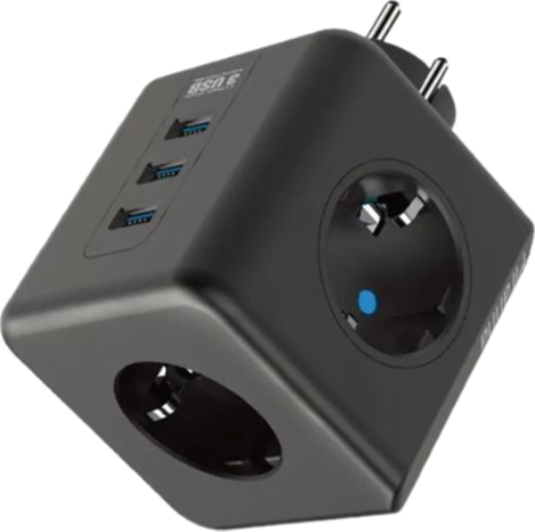 Priz Küp Akım Korumalı Isıya Dayanıklı Termal Çocuk Korumalı 3 Priz Girişli 3 USB Girişli Küp Priz - Image 1