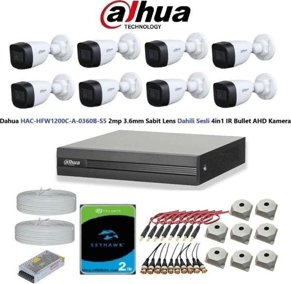 Dahua 2mp 8 kameralı Dış Ortam Dahili Sesli Full Kamera Seti 2TB Disk HAC-HFW1200C-A-0360B - Image 1