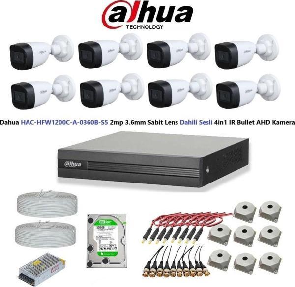 Dahua 2mp 8 kameralı Dış Ortam Dahili Sesli Full Kamera Seti 500GB Disk HAC-HFW1200C-A-0360B - Image 1
