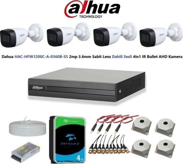 Dahua 2mp 4 kameralı Dış Ortam Dahili Sesli Full Kamera Seti 4TB Disk HAC-HFW1200C-A-0360B - Image 1