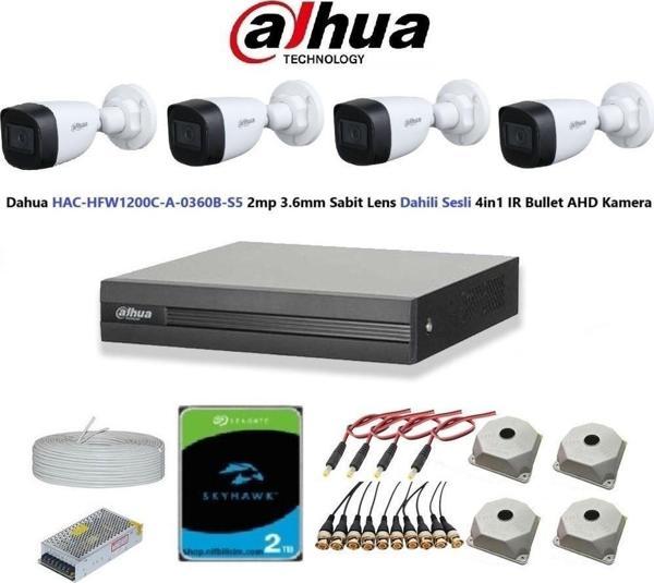 Dahua 2mp 4 kameralı Dış Ortam Dahili Sesli Full Kamera Seti 2TB Disk HAC-HFW1200C-A-0360B - Image 1
