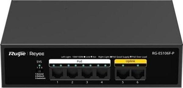 Ruijie-Reyee Rg-Es106F-P 4 Port Poe+ 10-100-1000 Mbps+2 Port 10-100 Mbps Uplink Switch - Image 1
