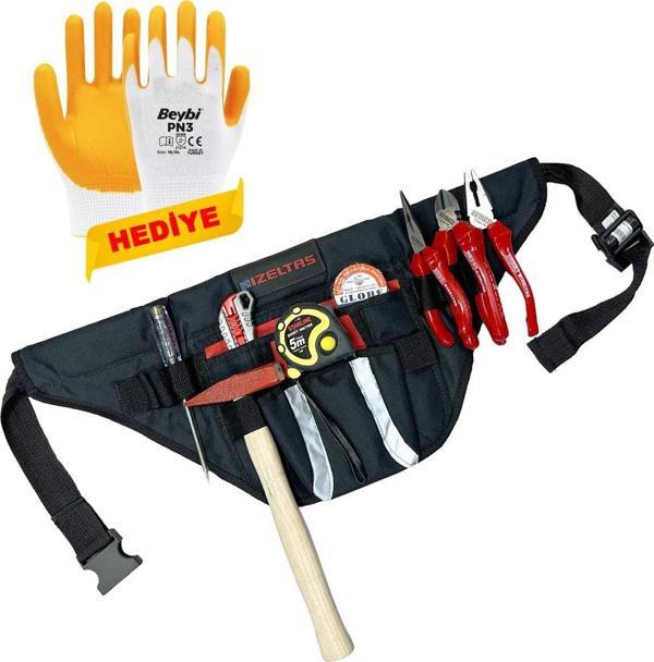 İzeltaş 9 Parça Çantalı Takım Set - Pense Yan Keski Kargaburun Kontrol Kalemi - Eldiven Hediyeli - Image 1