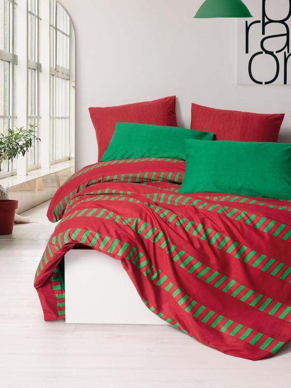 Cozy Home Festive Çift Kişilik Lastikli Çarşaflı Nevresim Takımı Holly Yeşil - Image 1