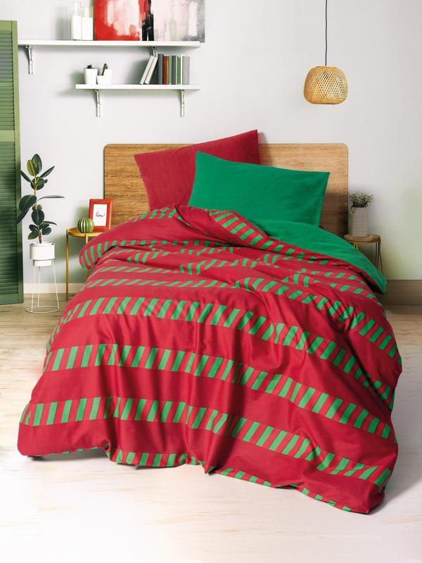 Cozy Home Festive Tek Kişilik Lastikli Çarşaflı Nevresim Takımı Holly Yeşil - Image 1