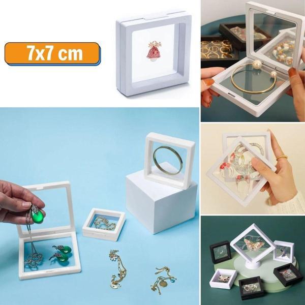 7x7 cm Standlı 3D Takı Ziynet Hatıra Koleksiyon Saklama Kutusu Şeffaf Film Çerçevesi - Image 1