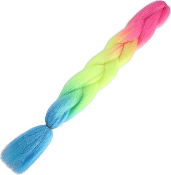 bazaar-turkey Afrika Örgülük Ombreli Sentetik Saç 100 Gr. - Fuşya / Neon Sarı / Açık Mavi - Image 1