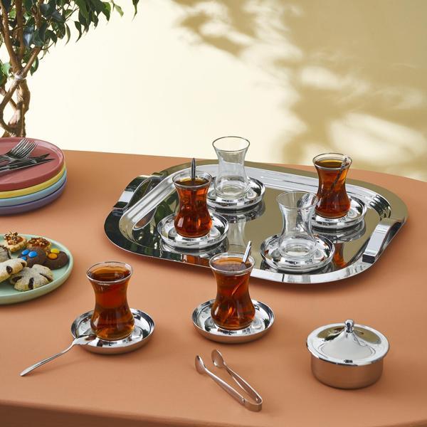 Karaca Timeless Platin Çelik Tepsili 40 Parça 12 Kişilik Çeyiz Çay Seti - Image 1