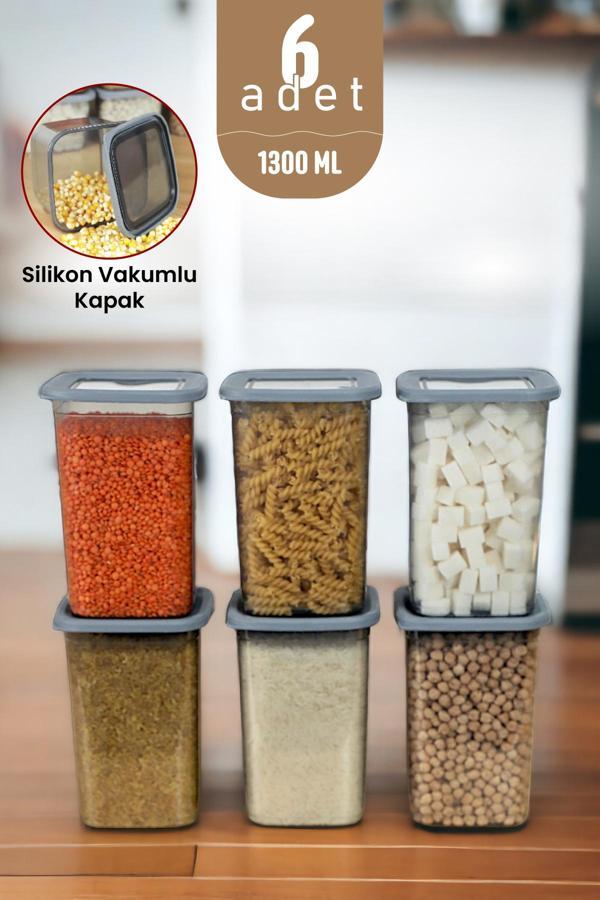 İronika Kapaklı Erzak Bakliyat Saklama Kabı Kare Saklama Kutusu Seti 6 Adet 1300 ML - Image 1