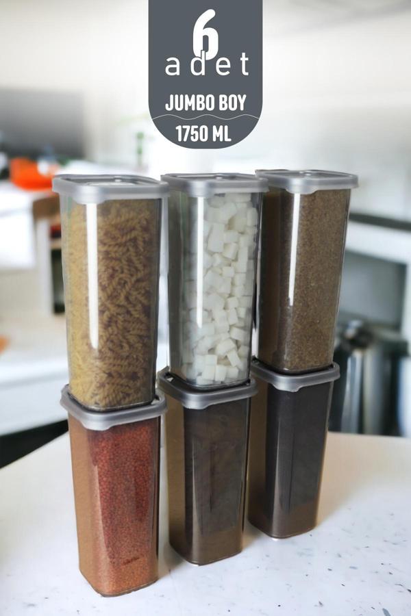 İronika Kapaklı Erzak Bakliyat Saklama Kabı Kare Saklama Kutusu Seti 6 Adet 1750 ml - Image 1