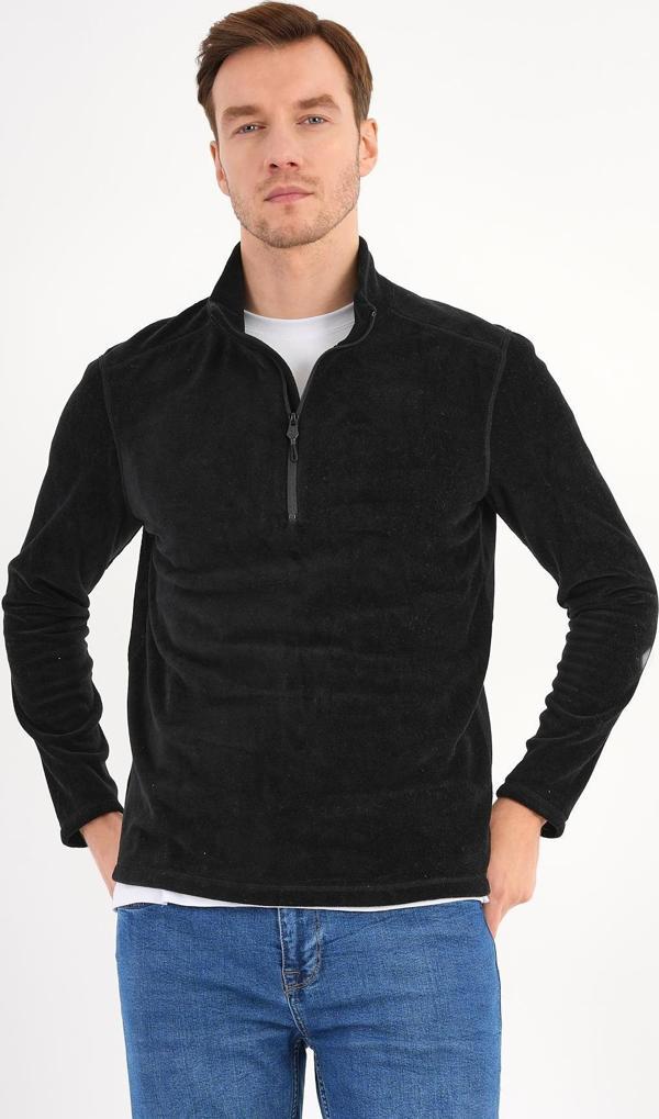 Siyah Polar Sweatshirt Erkek Dik Yaka - Image 1