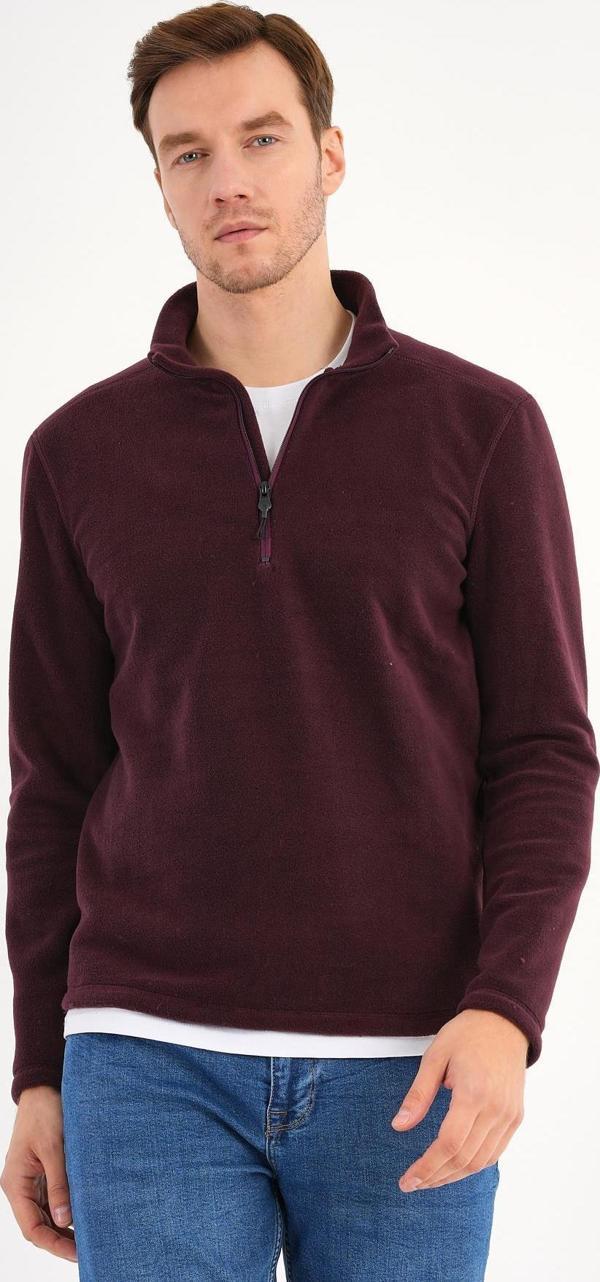 Bordo Polar Sweatshirt Erkek Dik Yaka - Image 1
