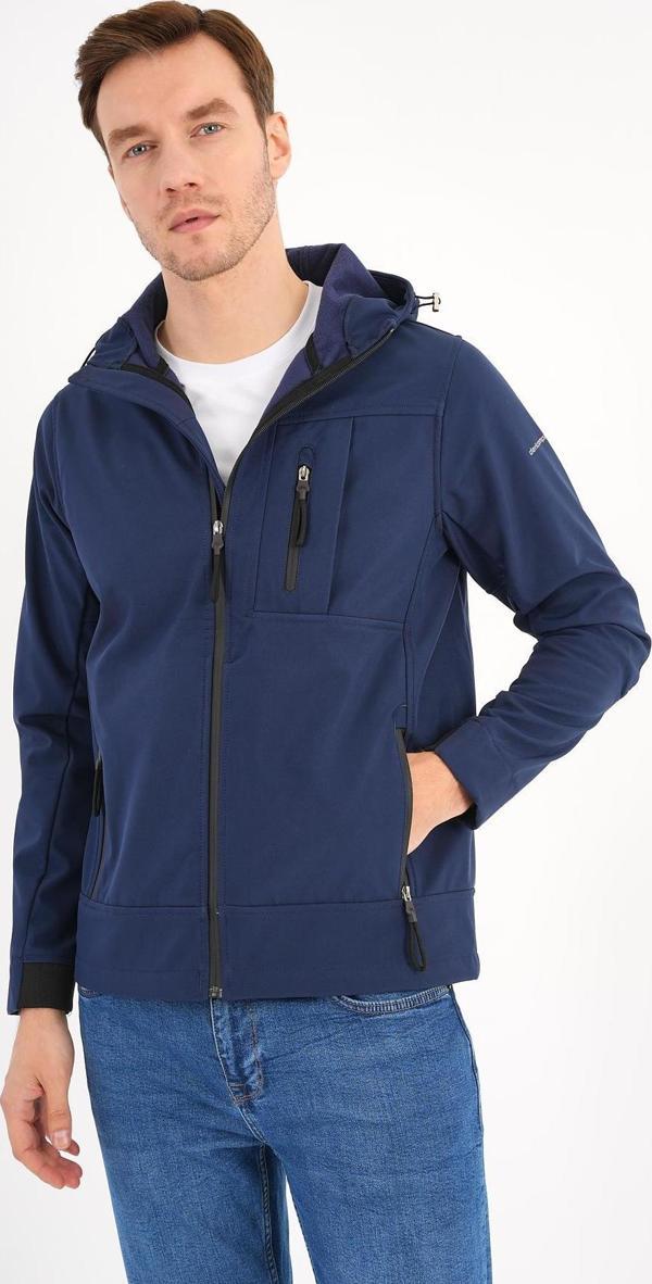 Shell Lacivert Erkek Softshell Mont Kapüşonlu Comfort Fit - Image 1