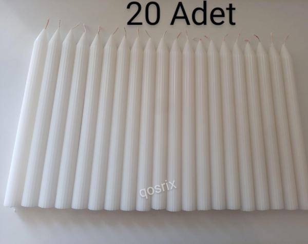 20'li Beyaz Şamdan Soya Mumu 1. Kalite Soya Doğal Vanilya Kokulu Uzun Çubuk Konik Mum Dekoratif - Image 1