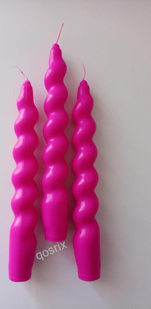 3'lü Pembe Fuşya İtalyan Burgulu Şamdan Mumu Doğal Kokulu Uzun Çubuk Konik Burgu Spiral Mum Dekoratif - Image 1