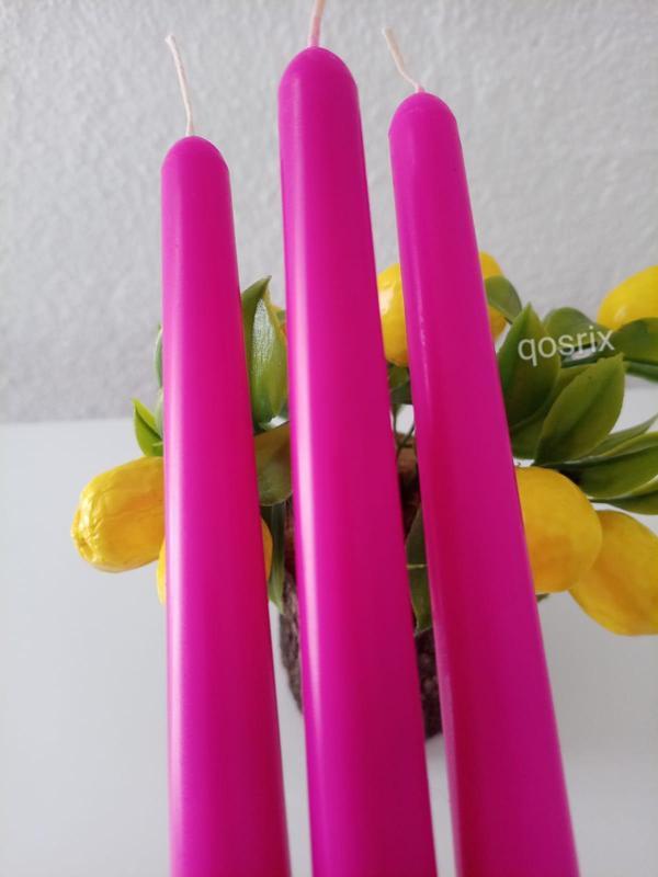 3'lü Pembe Fuşya Şamdan Mumu 1. Kalite Doğal Kokulu Uzun Çubuk Konik Mum Dekoratif - Image 1