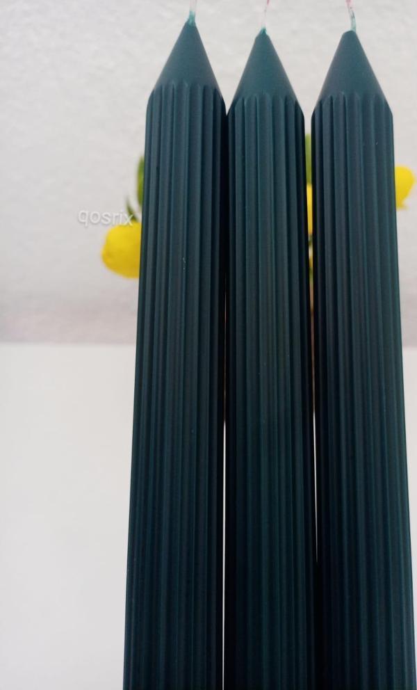 3'lü Petrol Yeşili Şamdan Soya Mumu 1. Kalite Doğal Vanilya Kokulu Uzun Çubuk Konik Mum Dekoratif - Image 1