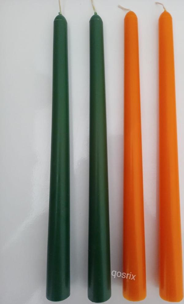 Yılbaşı Özel Serisi 4'lü Turuncu Yeşil Şamdan Doğal Kokulu Soya Mumu Yeni Yıl Noel Uzun Çubuk Konik Mum - Image 1