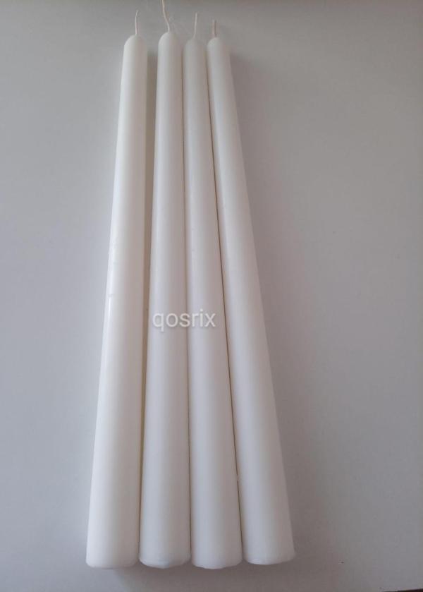 4'lü Beyaz Şamdan Mumu 1. Kalite Doğal Kokulu Uzun Çubuk Konik Mum - Image 1